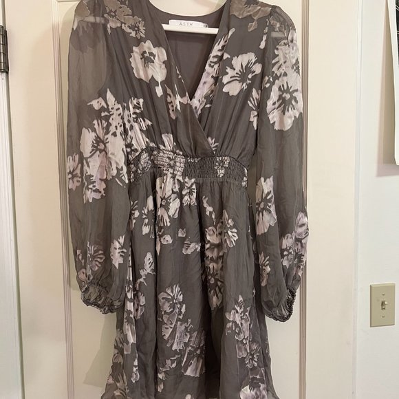 ASTR the Label | Floral Silk Blend Sheer Sleeve Mini, Size Small - Picture 2 of 6